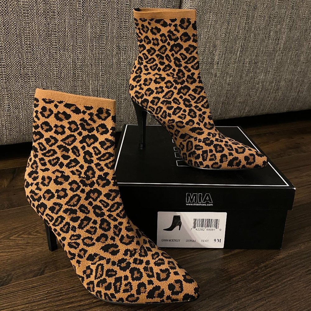 Mia "McKinley" Leopard Print Sock Boot Size 9M